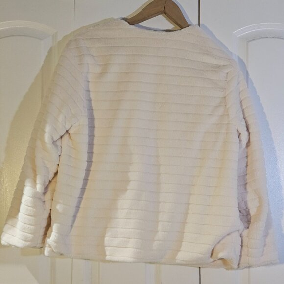 Kensie Cream Plush Lounge Jacket L/XL Cozy Fleece Pom Pom Detail Robe Cardigan - Picture 8 of 8
